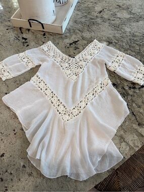 Women's White Crochet Detail Peasant Cover Up